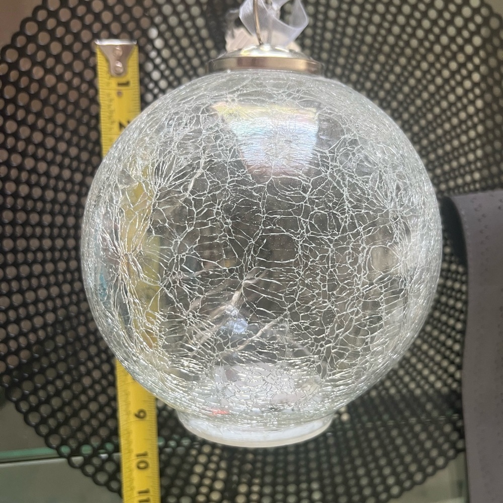 Crackle Glass LED Ornament – Elegant Hanging Lighted Globe about 6 1/2 inches - Picture 4 of 5